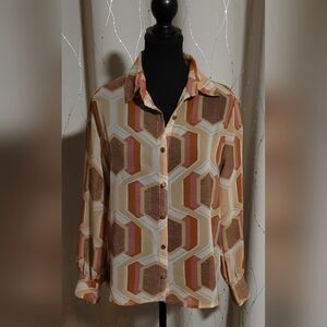 TRAMP Vintage 70s Style Geometric Print Blouse - Size Medium